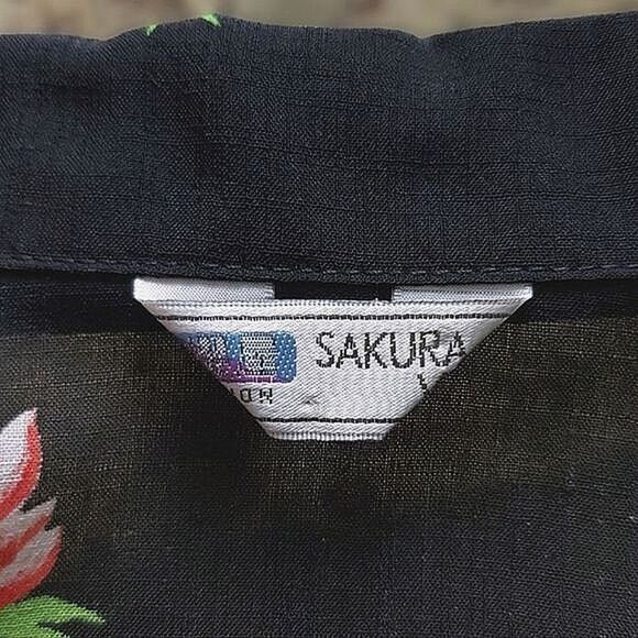 Vtg black floral short sleeve button down cotton Hawaiian shirt - Picture 5 of 13